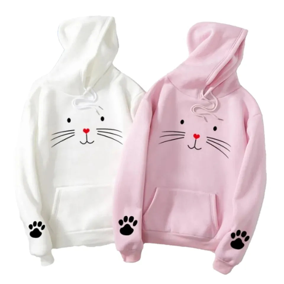 Cute Kitty Hoodie Cat Winter Hoodie for _Girls Winter Wear Trendy Hoodie Pullover Hoodie