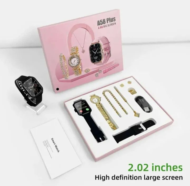 A58 Plus Smart Watch and Jewellery Combo