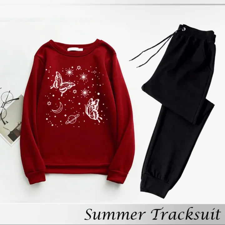 rendy Tracksuit butterflies saturn Print Thick & Fleece Fabric Full Sleeves Rib Sweatshirt