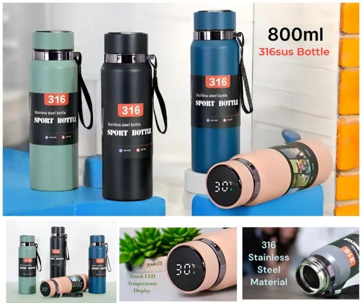 New 800ml led display temperature 316sus hotncold stainless steel water bottle