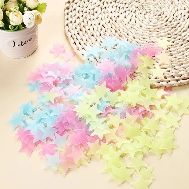 Pacwrite a short description onk of 100 - 3D Stars Glow In The Dark Wall Stickers Luminous Fluorescent Wall Stickers For Kids Baby Room Bedroom Ceiling Home Decor