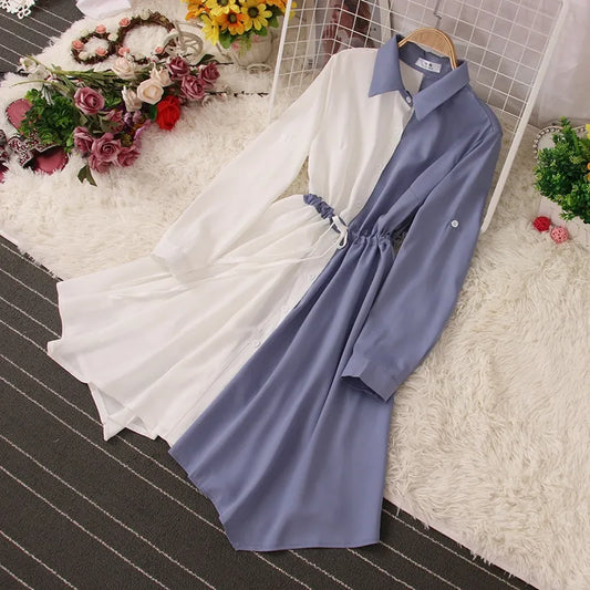 VAREY LIN Spring & Autumn Fashion High Waist Long Sleeve A-line Dress for Women