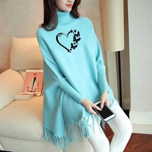 Fashion Point - Butterfly Heart Printed Winter Collection Girls Fleece Shoal Poncho For Girls
