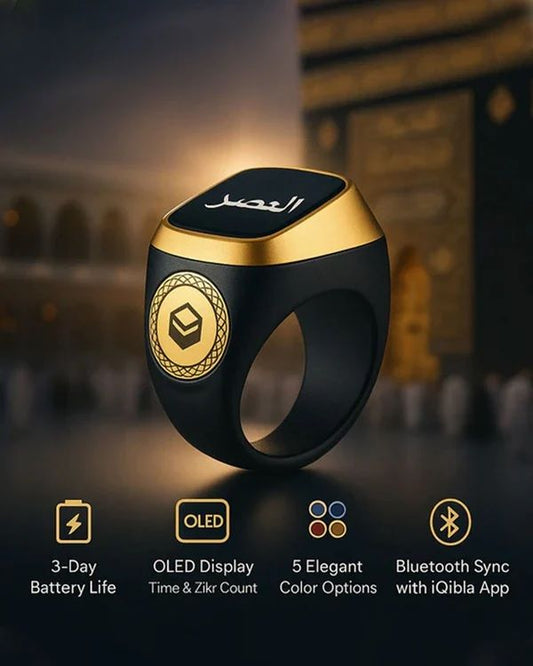 Iqibla Smart Tasbih Ring A New Digital Tasbeeh Ring Lite with Tally Counter Prayer Time Vibration Reminder and Waterproof Design for Muslim Zikr