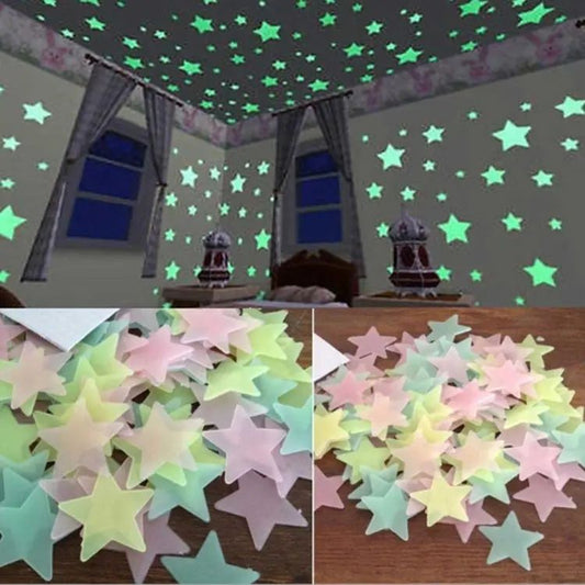 Pacwrite a short description onk of 100 - 3D Stars Glow In The Dark Wall Stickers Luminous Fluorescent Wall Stickers For Kids Baby Room Bedroom Ceiling Home Decor