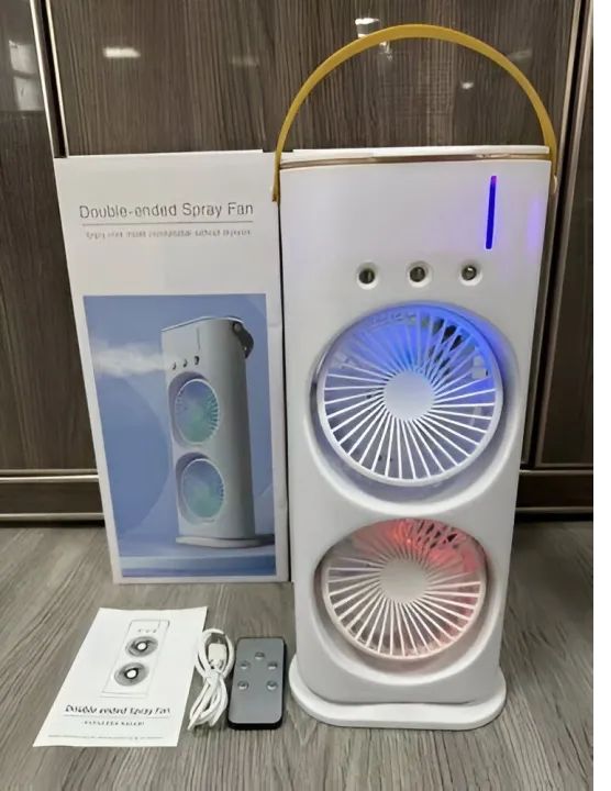 Rechargeable Automatic Rotating Dual Double Spray Mist Fan with Lightening Effects